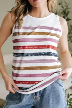 New Dear-Lover Rainbow Round Neck Tank Top Red Stripe