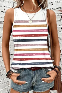 New Dear-Lover Rainbow Round Neck Tank Top Red Stripe