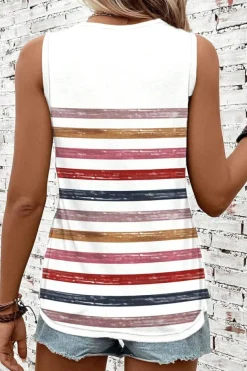 New Dear-Lover Rainbow Round Neck Tank Top Red Stripe
