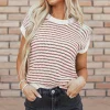 Hot Dear-Lover Ribbed Trim Loose Fit Knitted Sweater Vest Red Stripe
