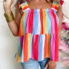 Online Dear-Lover Ruffled Straps Babydoll Tank Top Red Stripe