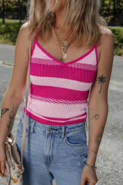 Sale Dear-Lover Spaghetti Strap V Neck Sweater Vest Red Stripe