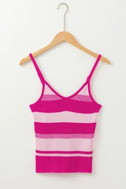 Sale Dear-Lover Spaghetti Strap V Neck Sweater Vest Red Stripe