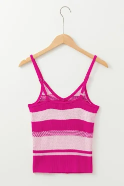 Sale Dear-Lover Spaghetti Strap V Neck Sweater Vest Red Stripe