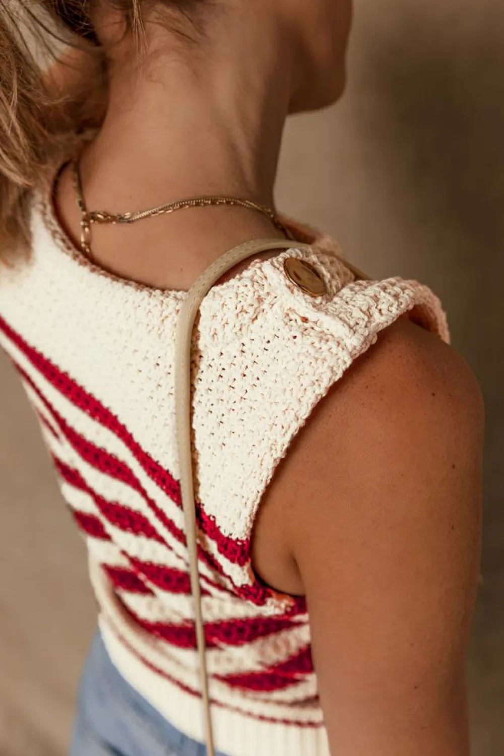 Sale Dear-Lover Textured Knit Ribbed Hem Sweater Tank Top Red Stripe
