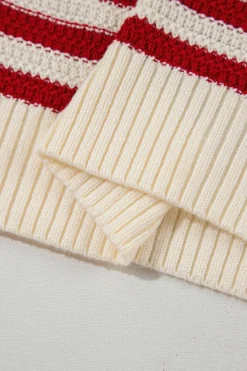 Sale Dear-Lover Textured Knit Ribbed Hem Sweater Tank Top Red Stripe