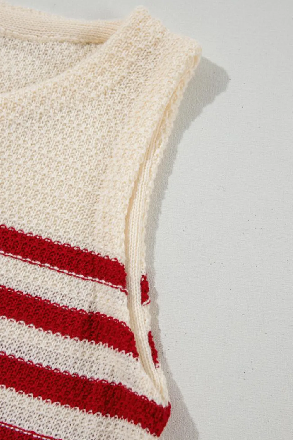 Sale Dear-Lover Textured Knit Ribbed Hem Sweater Tank Top Red Stripe