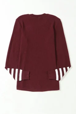 Best Dear-Lover Red Striped Sleeve Plain Knit Sweater Fiery Red