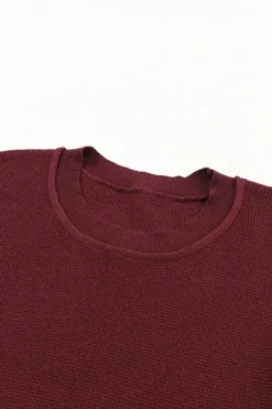 Best Dear-Lover Red Striped Sleeve Plain Knit Sweater Fiery Red