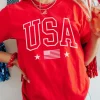 Hot Dear-Lover Red USA American Flag Print Crewneck T Shirt Red-2