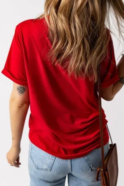 Hot Dear-Lover Red USA American Flag Print Crewneck T Shirt Red-2