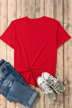 Sale Dear-Lover Red USA Flag Heart Shape Crewneck Graphic T Shirt Red-2