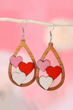Outlet Dear-Lover Valentines 3 Hearts Insert Water Drop Earrings Red