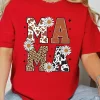 Discount Dear-Lover Red Western Animal Spots MAMA Letter Daisy Flower Printed Tee Red-2