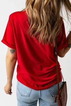 Discount Dear-Lover Red Western Animal Spots MAMA Letter Daisy Flower Printed Tee Red-2