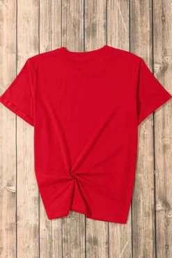 Discount Dear-Lover Red Western Animal Spots MAMA Letter Daisy Flower Printed Tee Red-2