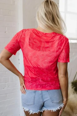 Online Dear-Lover Western Girls Mesh T Shirt Red