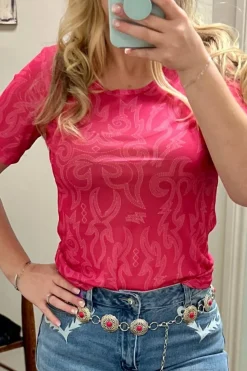 Online Dear-Lover Western Girls Mesh T Shirt Red