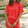 Sale Dear-Lover Ribbed Textured Knit Loose Fit Tee and Shorts Set Orange