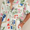 Sale Dear-Lover Ricrac Trim Floral Short Sleeve Shirt and Shorts Outfit Pink