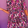 Online Dear-Lover Abstract Print V Neck Collared Half Sleeve Short Dress Rose