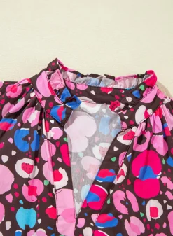 Online Dear-Lover Abstract Print V Neck Collared Half Sleeve Short Dress Rose