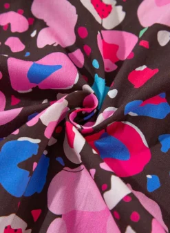 Online Dear-Lover Abstract Print V Neck Collared Half Sleeve Short Dress Rose