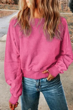 Sale Dear-Lover Acid Wash V-shape Open Back Sweatshirt Rose