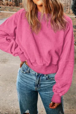 Sale Dear-Lover Acid Wash V-shape Open Back Sweatshirt Rose