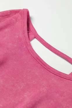 Sale Dear-Lover Acid Wash V-shape Open Back Sweatshirt Rose