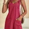 Clearance Dear-Lover Adjustable Straps Pocketed Textured Romper Rose