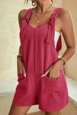 Clearance Dear-Lover Adjustable Straps Pocketed Textured Romper Rose