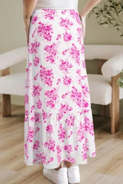 New Dear-Lover Boho Floral High Waist Ruffle Split Maxi Skirt Rose
