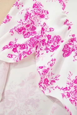 New Dear-Lover Boho Floral High Waist Ruffle Split Maxi Skirt Rose