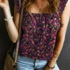 Sale Dear-Lover Boho Frilled Straps Floral Tank Top Rose