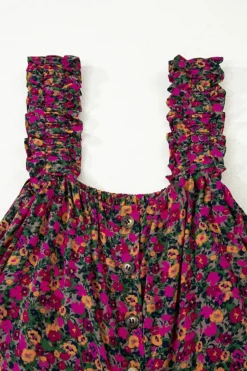 Sale Dear-Lover Boho Frilled Straps Floral Tank Top Rose