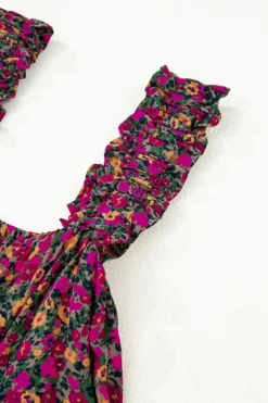 Sale Dear-Lover Boho Frilled Straps Floral Tank Top Rose