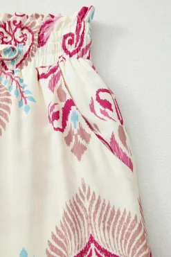 Fashion Dear-Lover Boho Printed Shirred High Waist Flowy Wide Leg Pants Rose