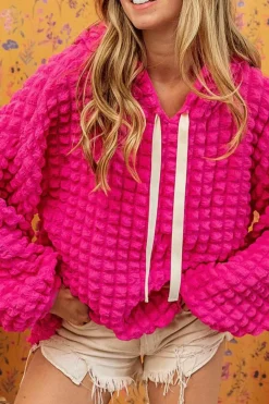 Online Dear-Lover Bubble Textured Waffle Hoodie Rose