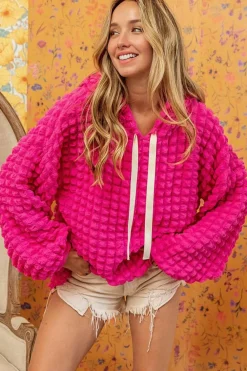 Online Dear-Lover Bubble Textured Waffle Hoodie Rose