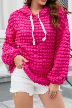 Online Dear-Lover Bubble Textured Waffle Hoodie Rose