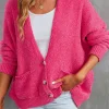 Best Dear-Lover Buttons Front Pocketed Sweater Cardigan Rose