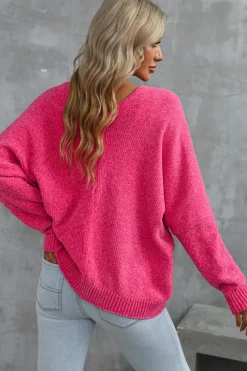 Best Dear-Lover Buttons Front Pocketed Sweater Cardigan Rose