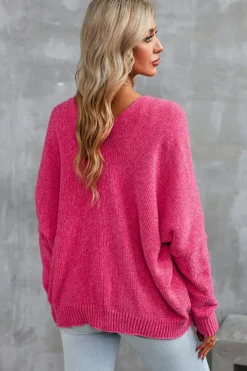 Best Dear-Lover Buttons Front Pocketed Sweater Cardigan Rose