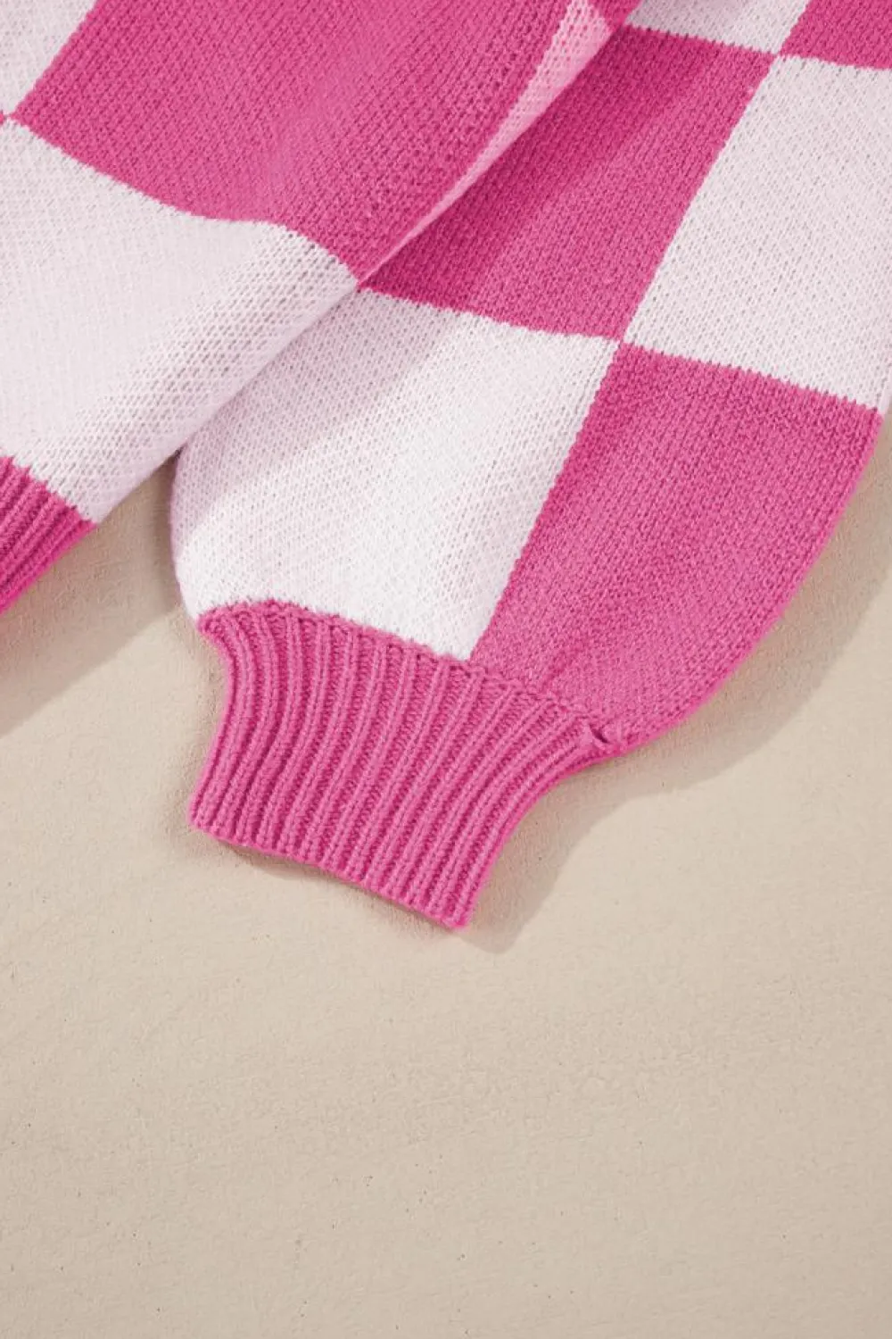 Online Dear-Lover Checkered Bishop Sleeve Sweater Rose