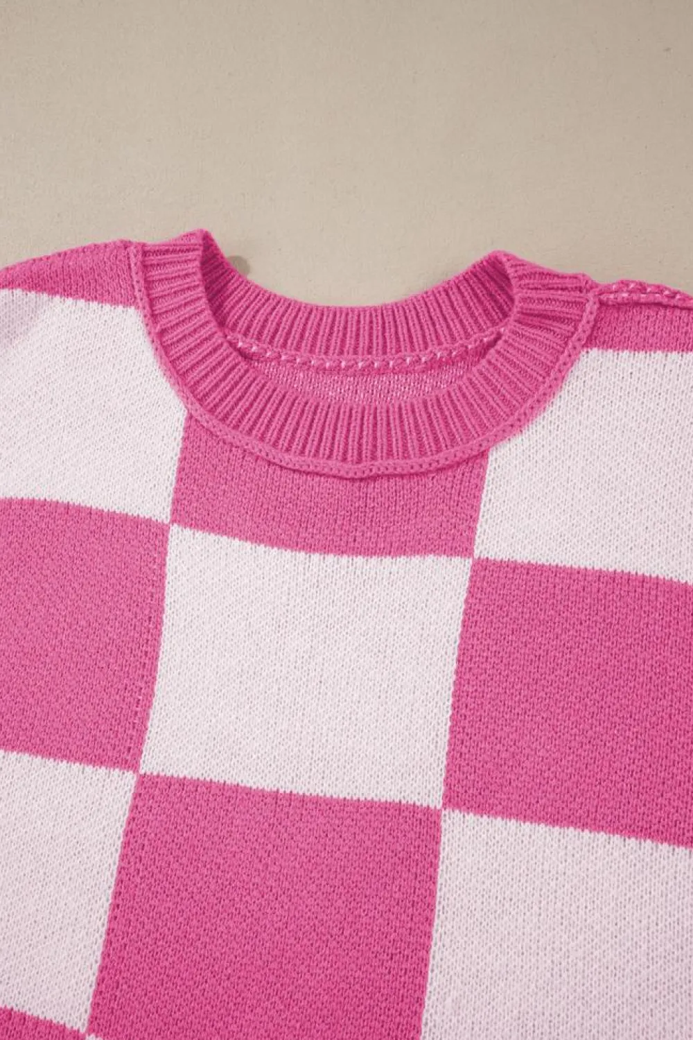Online Dear-Lover Checkered Bishop Sleeve Sweater Rose