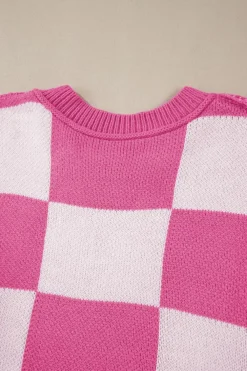Online Dear-Lover Checkered Bishop Sleeve Sweater Rose