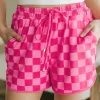 Best Dear-Lover Checkered Drawstring Elastic Waist Casual Shorts Rose