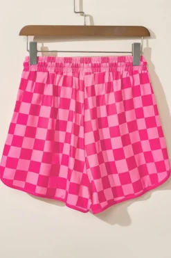 Best Dear-Lover Checkered Drawstring Elastic Waist Casual Shorts Rose