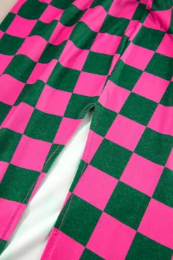 Sale Dear-Lover Checkered Print Side Slit High Waist Midi Skirt Rose